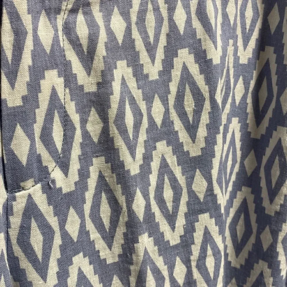 Willi Smith Blue & White Aztec Linen Blend Pants Size 6